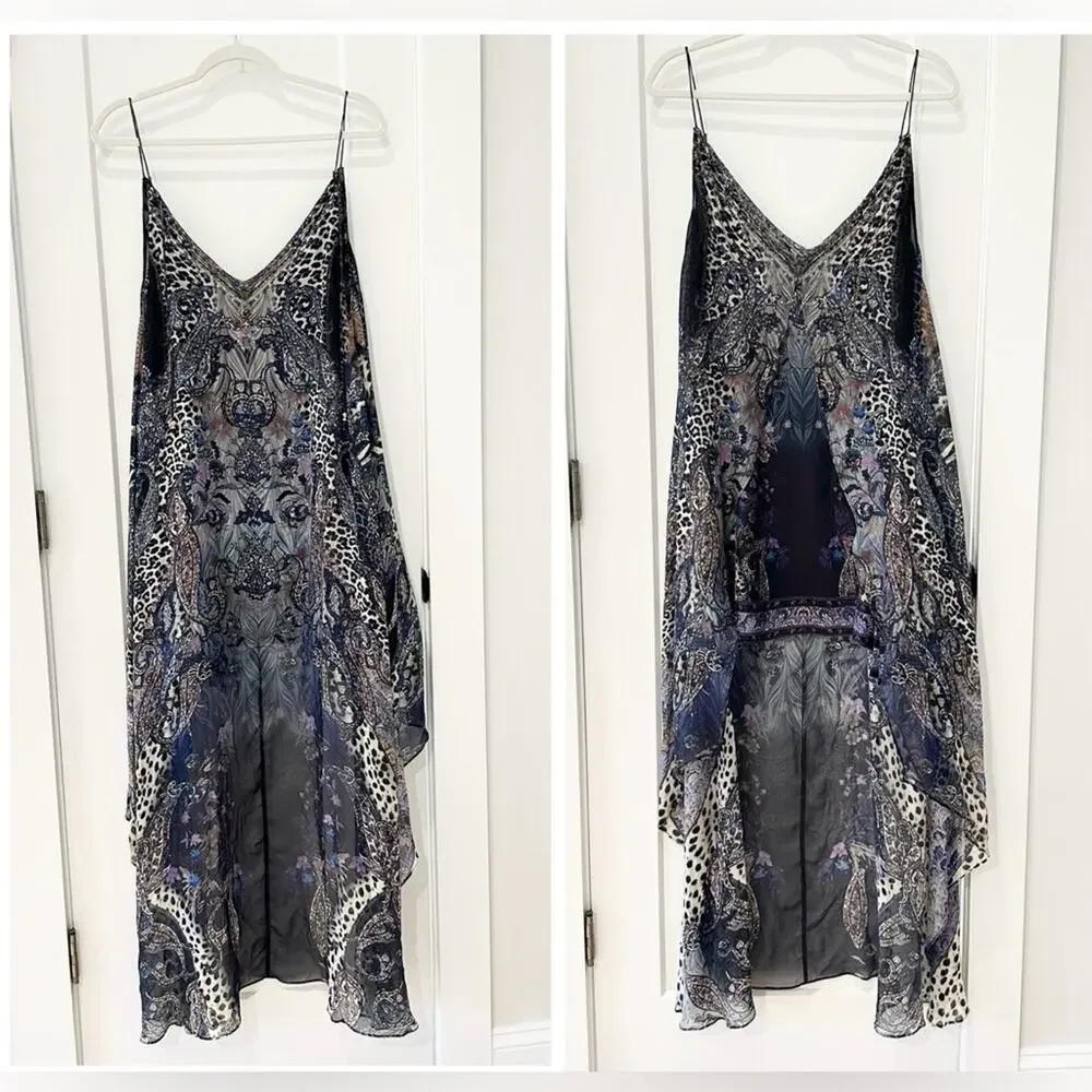 Camilla Flared Dress With Sheer Overlay Size Small 100% Silk - Picture 4 of 7